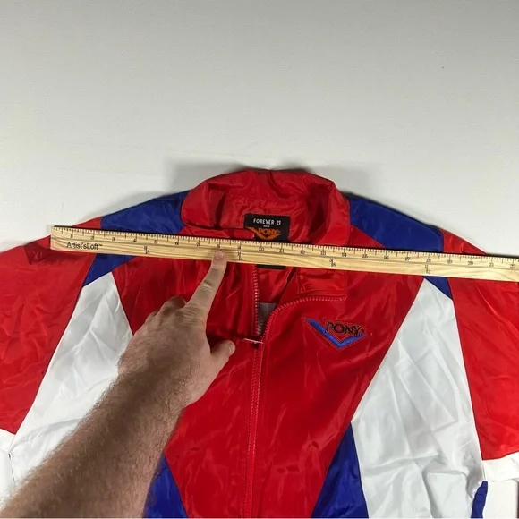 Retro 90's Pony Windbreaker Jacket Red White Blue Medium Men’s Pony Full Zip - Picture 5 of 10